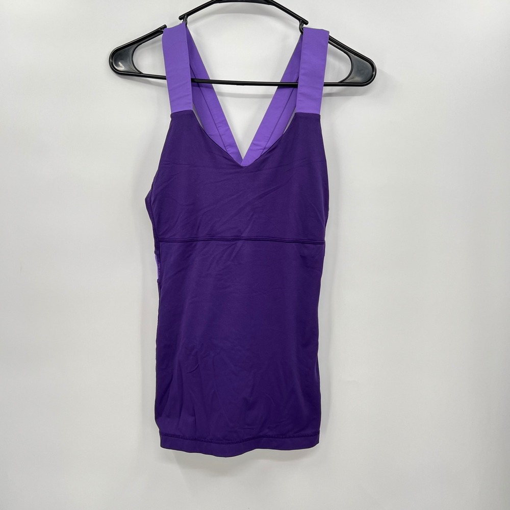 Lululemon Size 10 Tank Top Womens Purple Colorblock Criss Cross Back Activewear